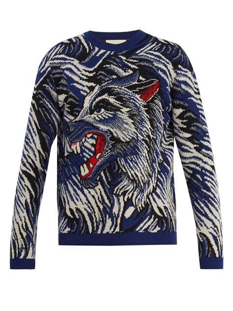 gucci wolf intarsia wool sweater|GUCCI Cropped wool.